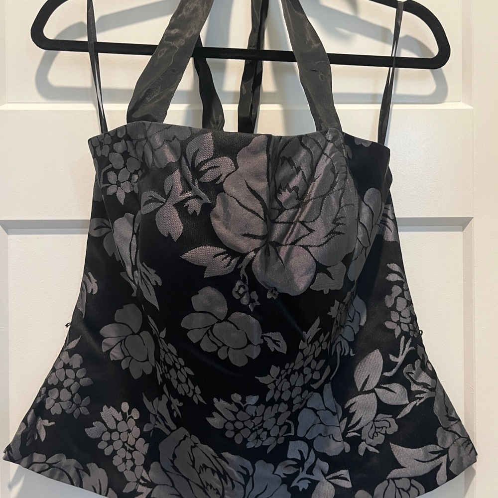 White House Black Market Sexy Black & Gray Floral Corset Bustier - Picture 2 of 8